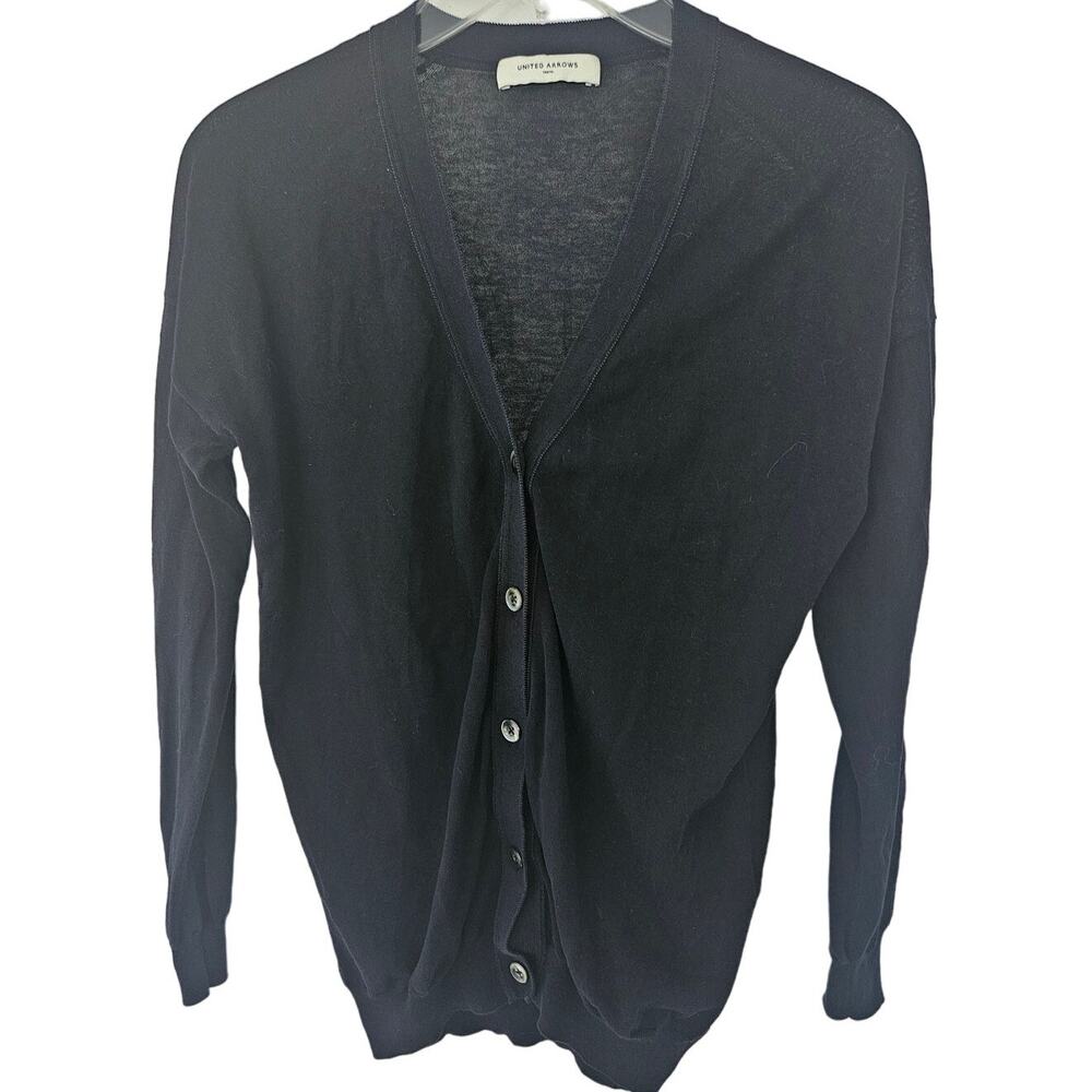 United Arrows Small Dark Blue Lightweight Knit V-Neck Cardigan Top